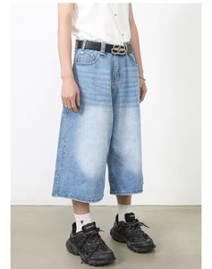 Shorts en jean mi-long tendance pour homme, coupe droite et large, décontractés, boutonnés, en denim tissé à séchage rapide – Collection Printemps-Été 2025 - Product Image 2