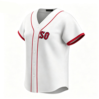 Maillot de baseball blanc à manches courtes avec logo brodé, bordure rouge, boutons sur le devant, unisexe, adulte, coupe classique