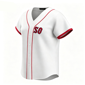 Camiseta de Béisbol Blanca de Manga Corta con Logotipo Bordado, Ribete Rojo, Cierre de Botones, Unisex, Corte Regular para Adultos - Product Image 5