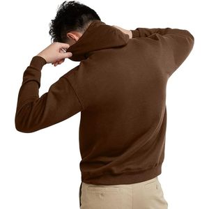 <b>Brown</b> Men's Pullover Hoodie Soft Fleece Sweatshirt With Kangaroo Pocket Drawstring Hood And Ribbed Hem For Fall Winter Wear - Product Image 2