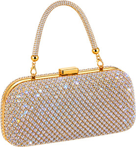 Bolso de Noche de Lujo para Mujer, Diseño Exclusivo con Diamantes, Forma de Caja Metálica, Forro de Nailon, Ideal para Fiestas y Eventos, con Cadena - Product Image 1