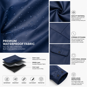 Custom Waterproof Hooded <b>Rain</b> Coat for Men PVC Coated Polyester Long <b>Rain</b> <b>Jacket</b> Windproof Outdoor Work Rainwear OEM ODM Service - Product Image 5