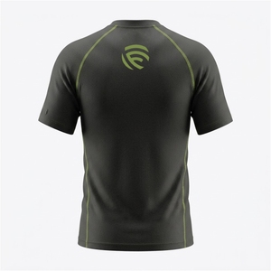 Flair Men's Long Sleeve <b>Compression</b> <b>Shirt</b> <b>Black</b> And green O-Neck Knitted Polyester Quick Dry Sporty Fit - Product Image 3