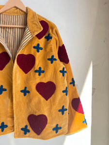 Handmade 100% Cotton Velvet Suzani Kimono Jacket | Autumn/<b>Winter</b> <b>Quilted</b> Breathable Eco-Friendly Boho Design with Eye Embroidery - Product Image 5