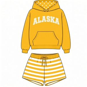 Women's Red Alaska Hoodie With Stars Lining And Red <b>White</b> Striped Shorts Two <b>Piece</b> Casual <b>Set</b> Loose Fit All Seasons Wear - Product Image 2