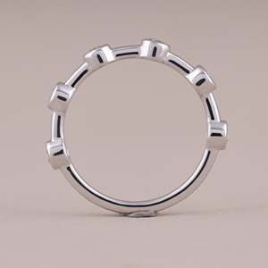 Prong-Set <b>Silver</b> Moissanite Station <b>Ring</b> with Rhodium Plated Bar Link <b>Band</b> Women Engagement Luxury Fine Jewelry - Product Image 3