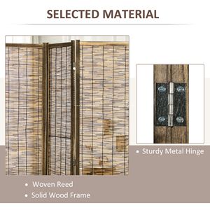 4-Panel Hand Woven Brown Indoor Reed Partition <b>Wall</b> 63"x67"x0.75" Folding Privacy <b>Screen</b> Room Divider - Product Image 5