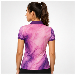 Custom <b>Pink</b> Purple Flowing Marble Swirl Print Womens <b>Polo</b> <b>Shirt</b> Quick Dry Breathable Short Sleeve Golf Team Uniform WPS-0810 - Product Image 2