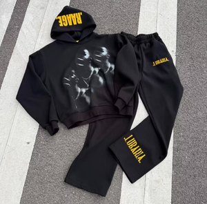 Hot Sale Custom Printed Logo Fleece Men's Plus Size Hoodie Sets High Quality Oversized 2 Piece Heavyweight Tracksuit - Product Image 3