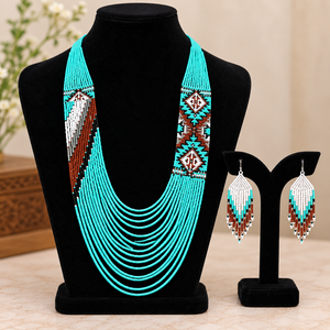 Conjunto de Collar y Pendientes Étnicos Hechos a Mano con Cuentas de Turquesa para Mujer, Joyería Geométrica con Mosaico - Product Image 2