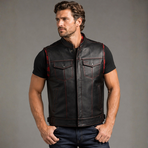 Cowhide <b>Leather</b> Motorcycle Vest with Back Protection Men Biker Protective Riding Vest - Product Image 1