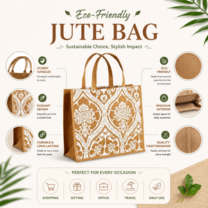 Sac fourre-tout de luxe en jute imprimé pour le shopping, les voyages, les courses – Sac à main écologique réutilisable – Collection Premium Utilitaire Quotidienne - Product Image 5