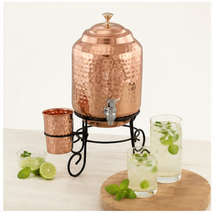 Distributeur d'eau artisanal en cuivre pur avec support, réservoir d'eau martelé ayurvédique pour la maison et le bureau, ensemble de vaisselle, meilleur prix - Product Image 2