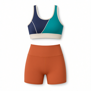 Conjunto Deportivo para Mujer, Top Deportivo Sin Mangas con Espalda Cruzada Gris, Shorts de Cintura Alta con Detalle Trenzado, Sin Costuras, Transpirable, de Secado Rápido, Spandex, para Yoga y Ejercicio - Product Image 1