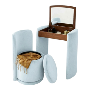 Mueble de tocador moderno tapizado en blanco con espejo y silla, de madera de roble, para baño individual, mesa de maquillaje, venta al por mayor - Product Image 2