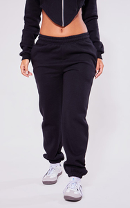 OEM Women Black Cropped Zip Up Hoodie and Jogger Pants corset hem hoodie Private Label Fleece Sweat Suit Supplier - Product Image 2