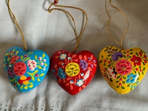 Floral Heart Hanging Christmas Ornament Hand Painted Heart Christmas Decoration Handmade <b>Paper</b> Mache Heart Ornament - Product Image 2