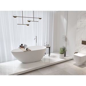 67 \ "di lusso bianco opaco Freestanding solida vasca da bagno con superficie in pietra ingegnerizzata in resina trabocco Pop-up bagno contemporaneo - Product Image 3