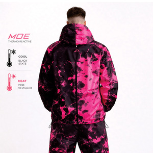 Trendy Pink Thermochromic <b>Zip</b> <b>up</b> <b>Jacket</b> Windbreaker Men's Thermal reactive <b>Jacket</b> Boxy Lightweight Color Changing <b>jacket</b> for men - Product Image 2