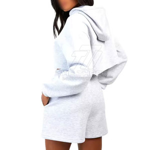 Conjunto de Sudadera con Capucha y Pantalones Cortos de Dos Piezas para Mujer, Diseño de Logotipo Personalizado, Informal, Transpirable, para Invierno, 100% Algodón - Product Image 4