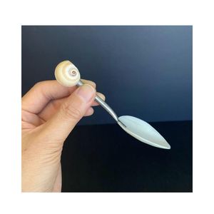 Heart-Shaped Mother of Pearl shell Spoon With Metal Handle Handmade Minimalist Design For Dessert Serving - Product Image 3
