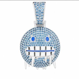 Pendentif emoji visage glacé bleu pour homme et femme, collier hip-hop en argent plaqué or avec diamants CZ Moissanite, bijou breloque emoji - Product Image 4