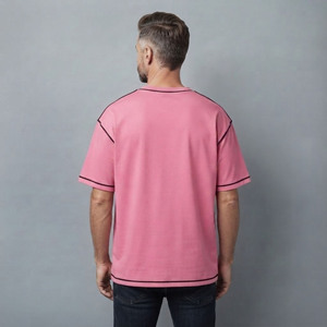 T-shirt Hip Hop Homme Rose Uni Col Rond Oversize en Coton Lourd 180 g/m² de Haute Qualité 100 % Coton avec Logo Personnalisé - Product Image 5