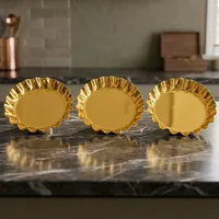 Plateau de service décoratif électrique Art Déco cannelé doré, plat rond en métal brillant pour desserts, collations et décoration de table