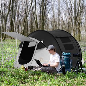 Tenda Pop-Up Nera con Veranda, Impermeabile 3000mm, Borsa per il Trasporto Comoda, per 2-3 Persone, Campeggio ed Escursionismo - Product Image 1