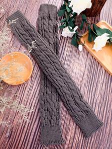 Mangas de punto con diseño de cable, 3 pares, gris, beige, rojo, unisex, para adultos, sin costuras, de acrílico, calentadores de brazos para ciclismo - Product Image 5