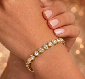 Pulseras de Moda, Pulsera de Tenis con Forma Hexagonal de Panal, Oro Amarillo de 14K, Diamantes Cultivados en Laboratorio, Pulseras de Cadena Delicadas para Mujer - Product Image 5