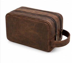 Premium Genuine Leather Eco-Friendly Durable Vintage Travel Bag Large Capacity Double Zipper Closure Soft Handle Cosmetic - Product Image 2
