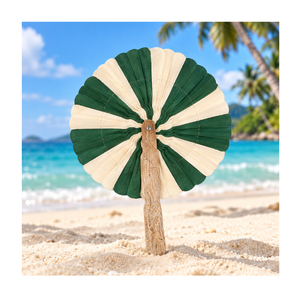 Éventail artisanal en noix de coco du Vietnam, accessoire tropical rustique pour fêtes sur la plage, dîners en plein air, complexes hôteliers, hôtels, écologique - Product Image 1
