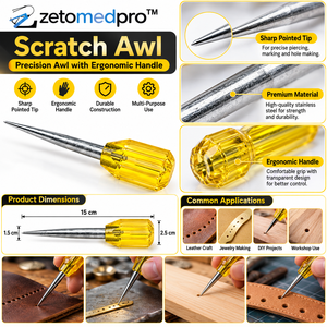 Aiguille à gratter de précision à pointe acérée, outil de perçage ergonomique à manche jaune pour le travail du cuir, la bijouterie et l'atelier de bricolage ZETOMEDPRO - Product Image 2
