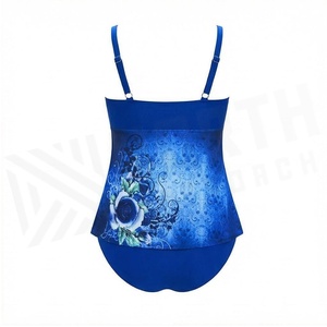 Traje de Baño de Una Pieza para Mujer North Approach, Estampado Floral, Fruncido, Sin Tirantes, Azul - Product Image 2