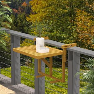 Tavolo Sospeso Regolabile con Struttura in Legno Naturale, Design Salvaspazio per Patio e Balconi, Arredamento da Esterno - Product Image 2