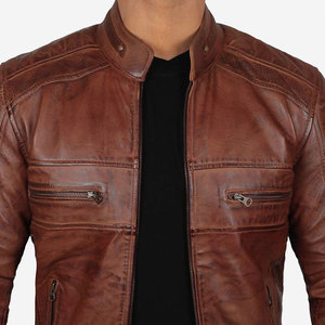Chaqueta de Cuero de Moda para Hombre, Precio al por Mayor, Diseño Personalizado OEM, Cierre de Cremallera, Transpirable, Impermeable, Cuero Vacuno Auténtico de Alta Calidad - Product Image 5