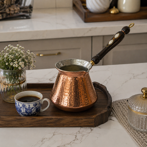 Handmade Hammered Copper Turkish Coffee Pot Cezve with Wooden Handle Traditional Ibrik <b>Arabic</b> Greek Coffee Maker 500ml - Product Image 4