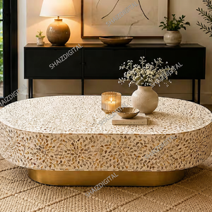 Modern <b>Oval</b> <b>Coffee</b> <b>Table</b> Bone Inlay Wood Center <b>Table</b> Marquetry Living Room Furniture ShaizDigital SDIF0003 - Product Image 2
