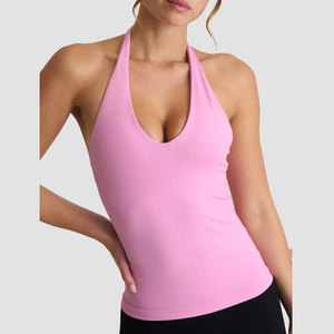 Débardeur de sport pour femme, personnalisé, sans dos, long, col en V profond, couleur unie, séchage rapide, coupe ajustée, haute qualité - Product Image 5