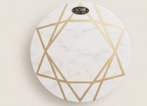 Gold Plated Metal And Marble Display Stand Round Shape Geometric Design Stylish Dessert Holder For Kitchenware And Tabletop Use - Product Image 2