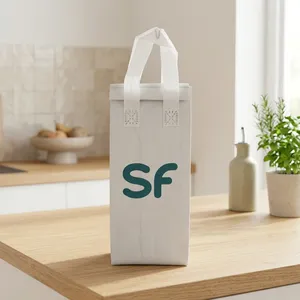 Sac isotherme réutilisable en non-tissé avec logo personnalisé, cordon de serrage, pour bouteilles hautes, livraison de vin, sac de courses pour supermarché - Product Image 3
