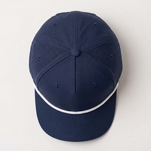 Breathable Perforated Laser Cut Baseball Cap Adjustable Curved Brim 5 Panel Sports Hat Custom Logo With <b>Rope</b> Navy Polyester Hat - Product Image 6