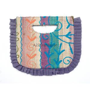 Suzani Pattern Cotton Embroidery Clutch <b>Bag</b> with Closure <b>Medium</b> Size Hand Length Handle for Women Exhibition - Product Image 1