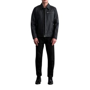 Chaqueta de Motociclista de Cuero Negra para Hombre, con Cierre, Cuello Plegable y Protección Contra el Viento - Product Image 1