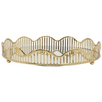 Plateau de vanité moderne carré doré miroir à double niveau avec cadre en fil métallique festonné pour salle de bain, rangement de vaisselle et boissons, salon