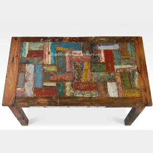 Mesa de comedor DIVADI estilo Java, patchwork, desmontable, de madera recuperada de embarcaciones, diseño sostenible, ecológico, para interiores y exteriores. - Product Image 3