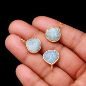 Natural Blue Opal Flower Pendant 925 Sterling <b>Silver</b> Gemstone Pendant Hand Carved Heart <b>Charm</b> AAA Blue Opal For Jewelry Making - Product Image 5