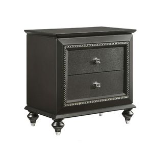 Comodino grigio metallizzato massello in legno di gomma con 2 cassetti - Product Image 1