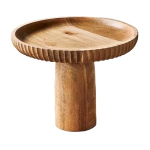 Trending Wooden Ribbed Pedestal Cake Stand Round Tray for Kitchen Table Home Dessert Display Wooden ribbed pedestal - Product Image 1
